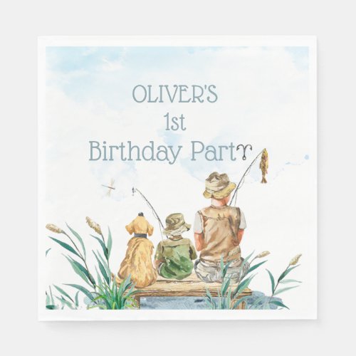 Family fishing trip A Boys 1st Birthday Napkins