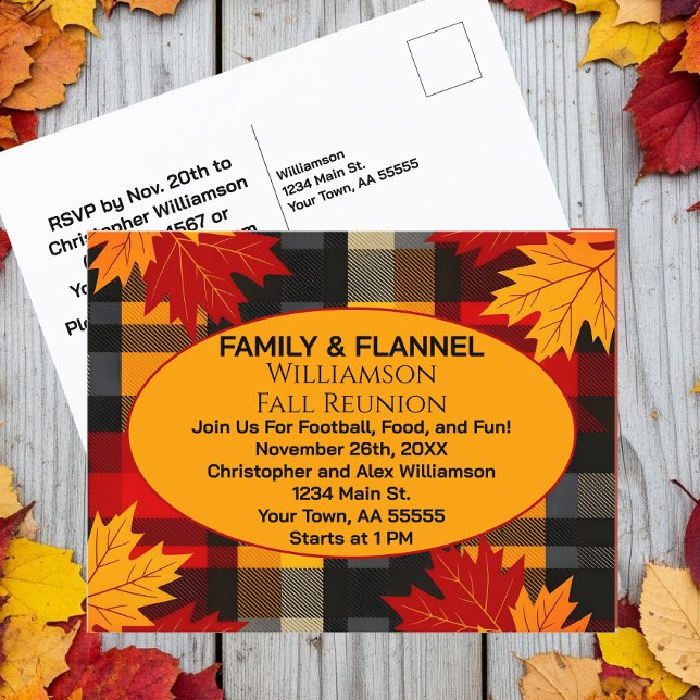 Family & Flannel Fall Reunion Postcard Invitation (Creator Uploaded)