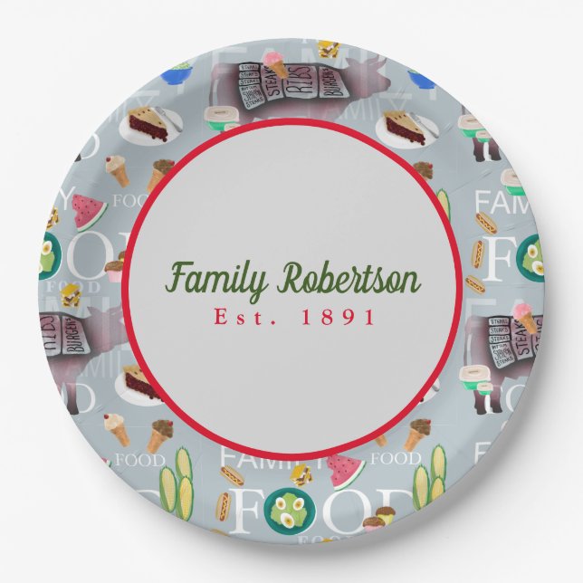 Family Food Fun Custom Picnic Reunion Paper Plates (Front)