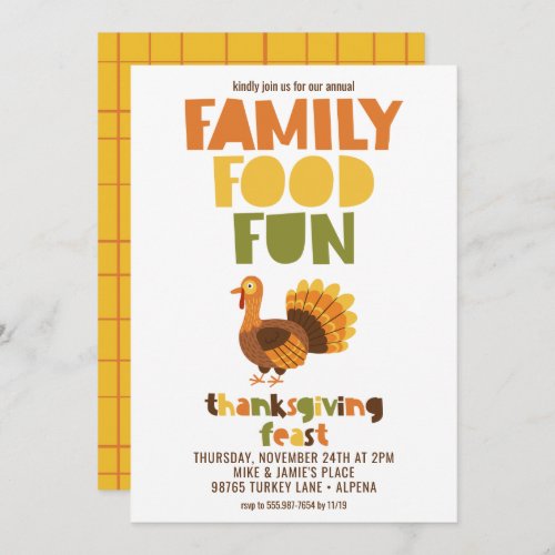 Family Food Fun Turkey Thanksgiving Feast Invitation