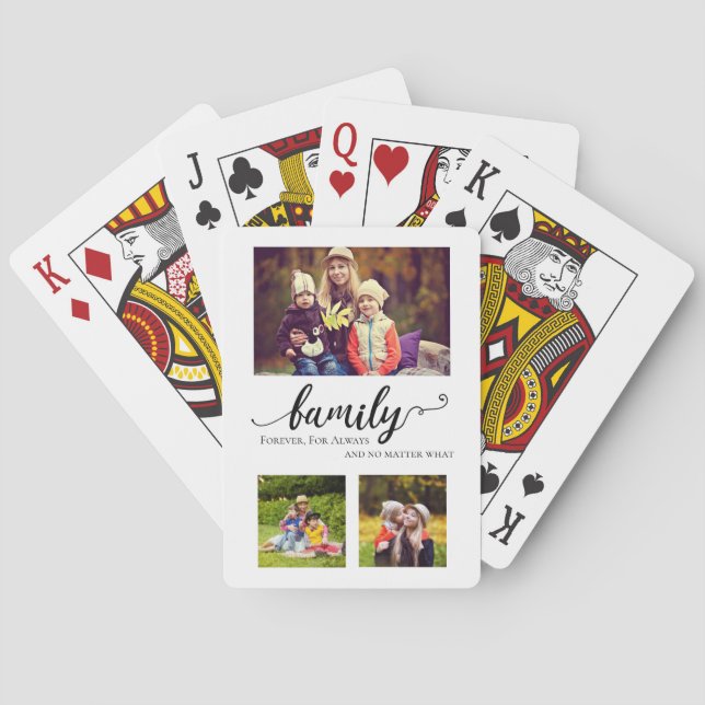 Family Forever 3 Photo Collage Mom Kids Sweet Poker Cards (Back)