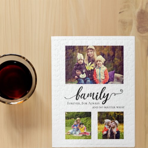 Family Forever Sweet Quote Calligraphy Collage Jigsaw Puzzle