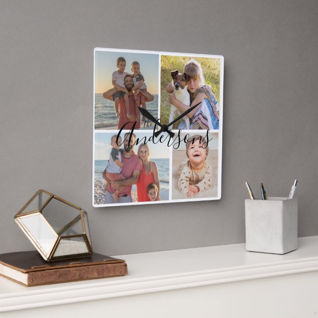 Family Four Photo Acrylic Wall Clock (Office)