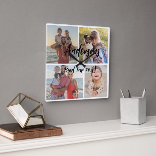 Family Four Photo Personalized Acrylic Wall Clock