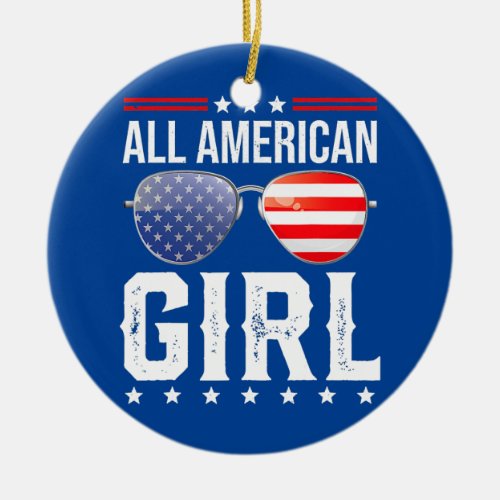 Family Fourth 4th Of July American Girl Matching  Ceramic Ornament