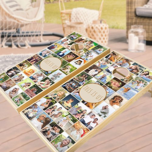 Family Friends 52 Photo Collage This is Us Cream Cornhole Set