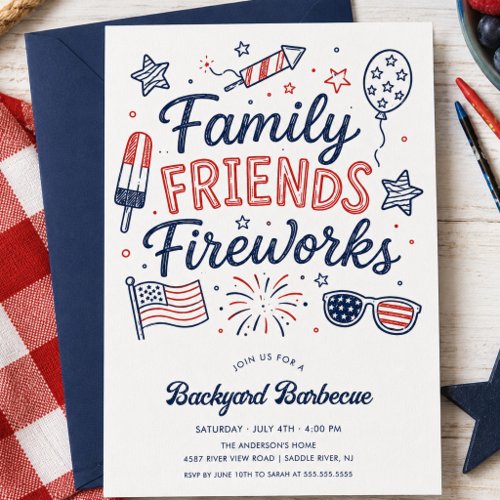 Family Friends Fireworks BBQ Invitation