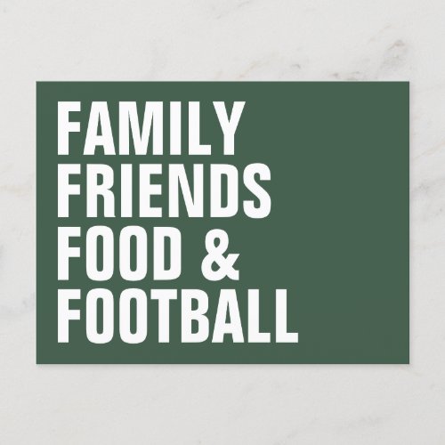 Family friends food football green Thanksgiving Invitation Postcard