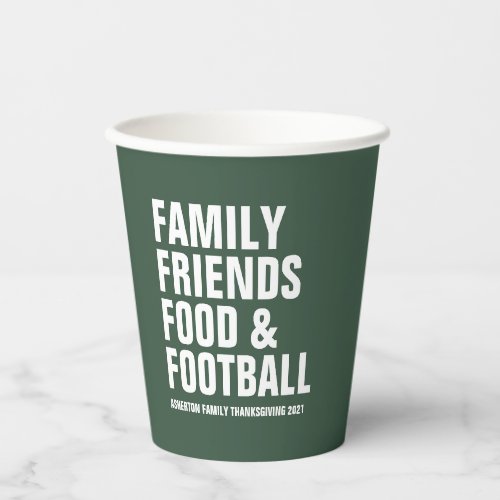 Family friends food football green Thanksgiving Paper Cups