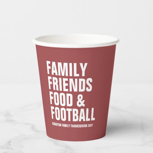 Family friends food football mauve Thanksgiving Paper Cups