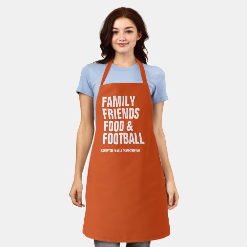 Family friends food  football orange Thanksgiving Apron