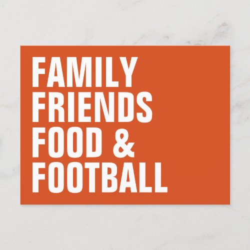 Family friends food football orange Thanksgiving Invitation Postcard