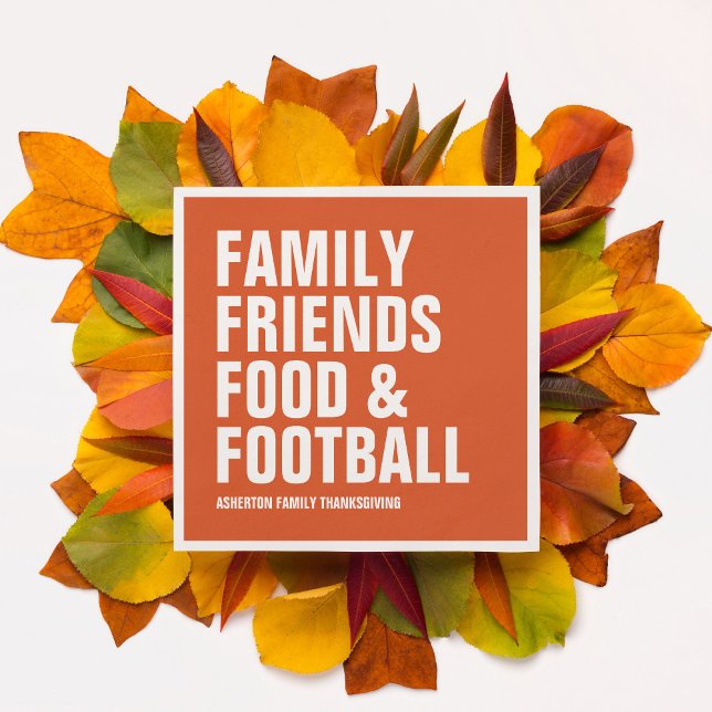 Family friends food & football orange Thanksgiving Napkins (Creator Uploaded)