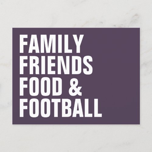 Family friends food football plum Thanksgiving Invitation Postcard