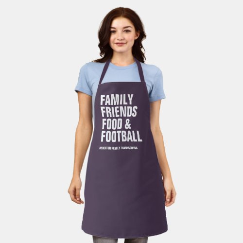 Family friends food  football purple Thanksgiving Apron