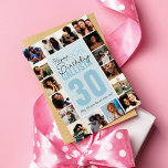 Family Friends Photo Collage Frame Happy Birthday Card<br><div class="desc">This cool and cute happy birthday greeting card is perfect for any friend or family member. It features sixteen customizable photograph pictures in a frame format with the quote, "Happy (30th) Birthday, " in black and blue with the name and age "30" (which can be changed to any age) on...</div>