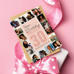 Family Friends Photo Collage Frame Happy Birthday Card<br><div class="desc">This cool and cute happy birthday greeting card is perfect for any friend or family member. It features sixteen customizable photograph pictures in a frame format with the quote, "Happy (30th) Birthday, " in black and rose pink with the name and age "30" (which can be changed to any age)...</div>