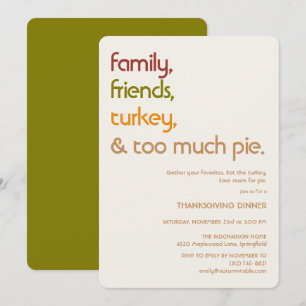 Family, Friends, Turkey, Pie Modern Thanksgiving Invitation