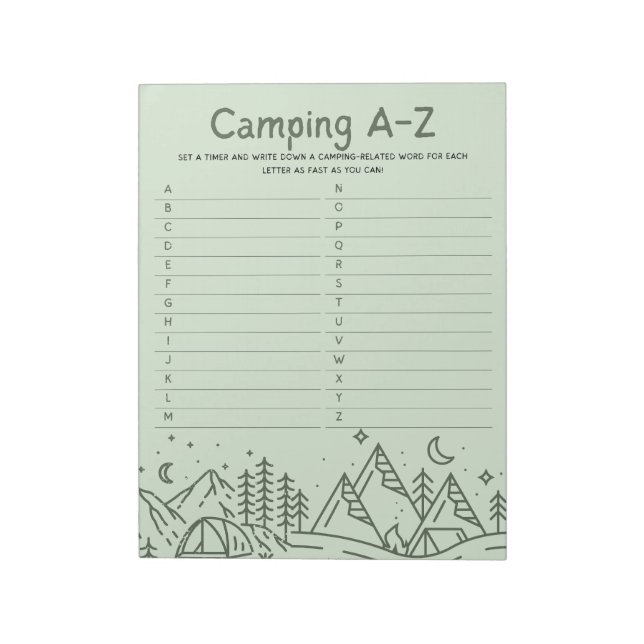 Family Fun Camping A–Z Game Notepad (Rotated)