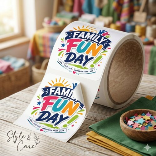 Family Fun Day Graphic Trendy Roll of Square Sticker