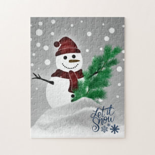 Family Fun Snowman with Christmas Tree Jigsaw Puzzle