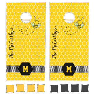 Family Fun Whimsical Bee Honeycomb Personalized Cornhole Set