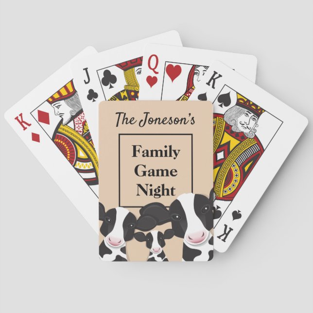 Family Game Night Name Black White Cows Poker Cards (Back)