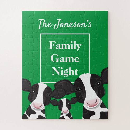 Family Game Night Name Green Cows Jigsaw Puzzle