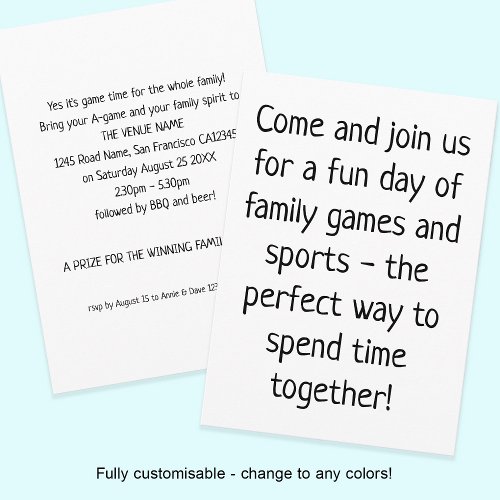 Family Games Day Slogan Large Text Any Color Invitation