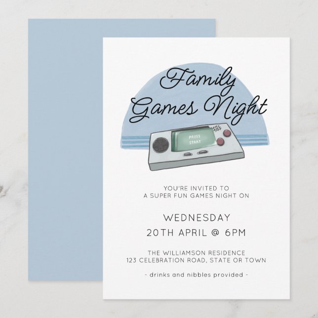 Family Games Night Gaming Console Gamer Invitation (Front/Back)