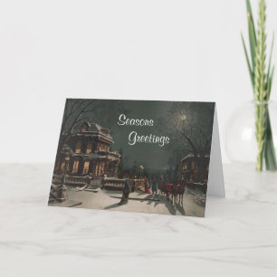 Family Gathering Vintage Print Christmas Card
