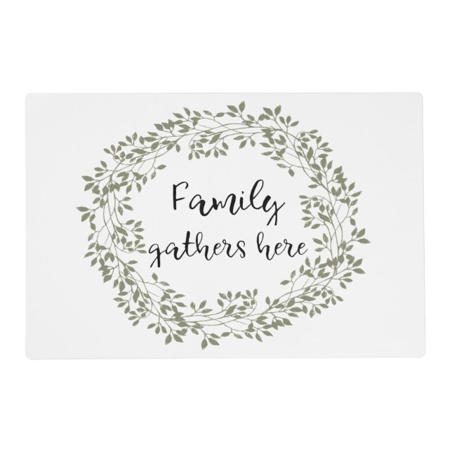 "Family gathers here" Farmhouse Style Placemat (Front)