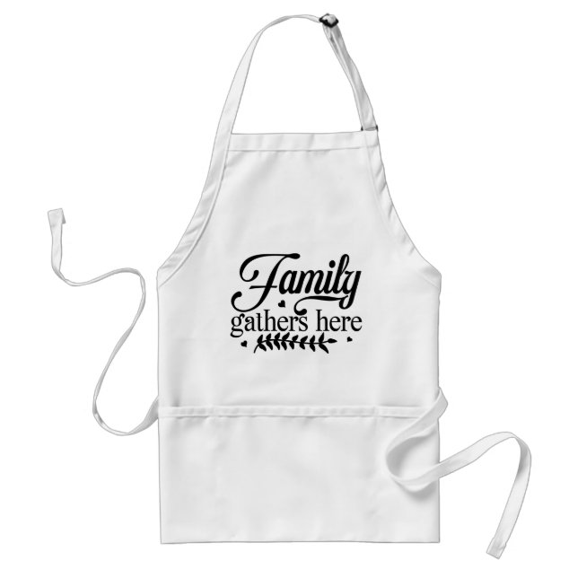 Family Gathers Here Warm Housewarming Gift Adult Apron (Front)