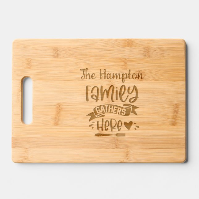 Family gathers personalized engraved cutting board (Front)