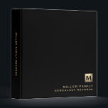 Family Genealogy Binder Brushed Gold Monogram<br><div class="desc">Keep your family history organized and easily accessible with this personalized genealogy binder. Featuring a brushed gold monogram medallion with your family name and customizable text, this binder is perfect for storing documents, photos, and other memorabilia. The classic block typography in golden text on a solid black background adds a...</div>