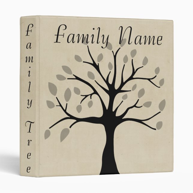 Family Genealogy Tree, Black Tree, Family Name 3 Ring Binder (Front/Spine)