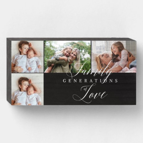 Family Generations of Love Custom 4 Photo Collage Wooden Box Sign