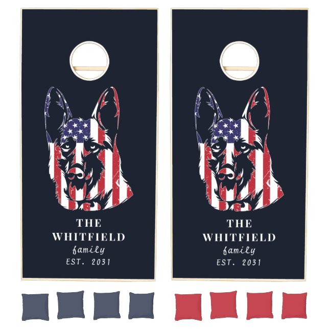 Family German Shepherd USA Flag Custom Cornhole Set (Set)