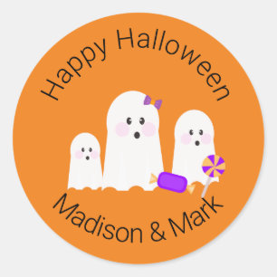 Family Ghost and Candy  Halloween Favor Classic Round Sticker