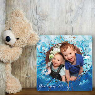 Family Gift Idea Blue Paint Splatter Custom Photo Plaque