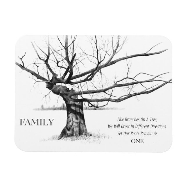 Family: Gnarled Tree: Love, Unity: Pencil Drawing Magnet (Horizontal)