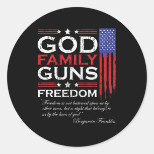 FAMILY GOD GUNS AND FREEDOM CHRISTIAN MAGA TRUMP CLASSIC ROUND STICKER