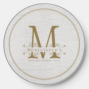 Family Gold Monogram Establish Year Linen Custom Wireless Charger