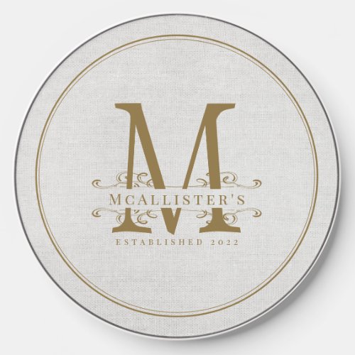 Family Gold Monogram Establish Year Linen Custom Wireless Charger