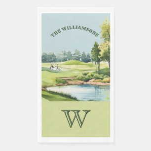 Family Golf Cart Course Monogram Name Paper Guest Towels