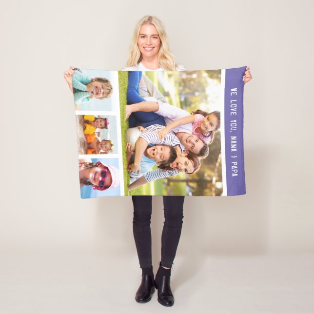 Family Grandparents Day Multi Photo Purple Fleece Blanket (In Situ)