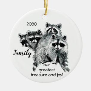 Family greatest treasure Fun Raccoon Quote Ceramic Ornament