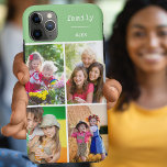 Family Green 4 Photo Collage Custom iPhone 11 Pro Max Case<br><div class="desc">Create your own custom Phone case for iphone 11 pro max and many other models. The design features a grid style photo collage with 4 of your favorite photos, your name and the word "family". The photo template is set up ready for you to add your photos, working clockwise from...</div>