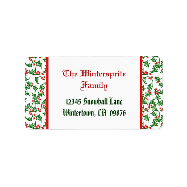 Family green holly red berry holiday editable label (Front)