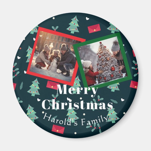 Family Greenery Christmas Photo Monogram  Magnet (Front)